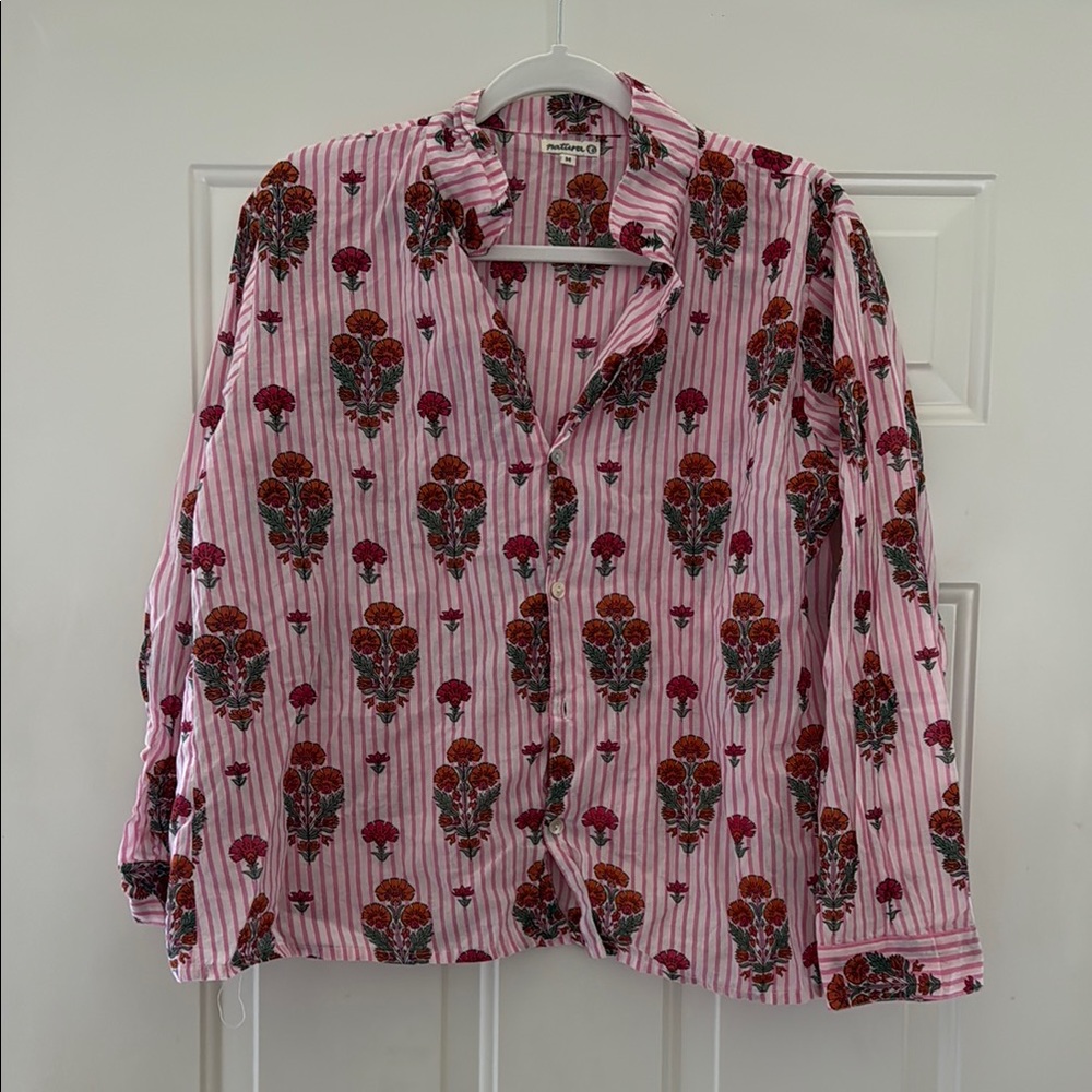 Pink Color Block Boxy Button Down Shirt